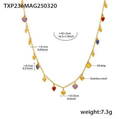 316L Stainless Steel Colorful Enamel Heart Pendant Necklace and Bracelet Set - Image 12