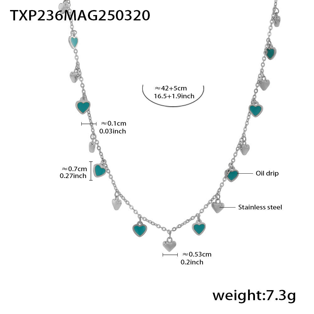 316L Stainless Steel Colorful Enamel Heart Pendant Necklace and Bracelet Set - Image 13