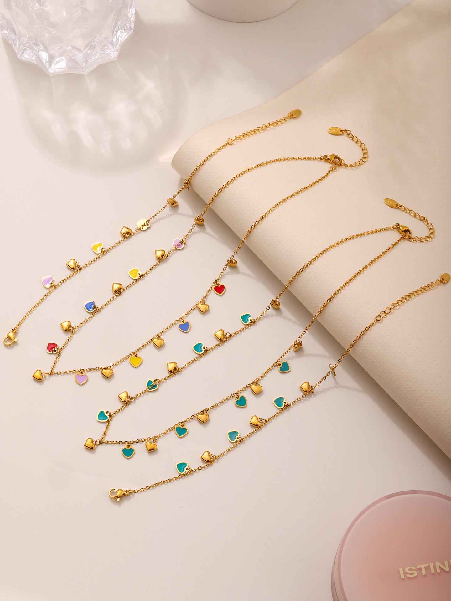 316L Stainless Steel Colorful Enamel Heart Pendant Necklace and Bracelet Set - Image 14