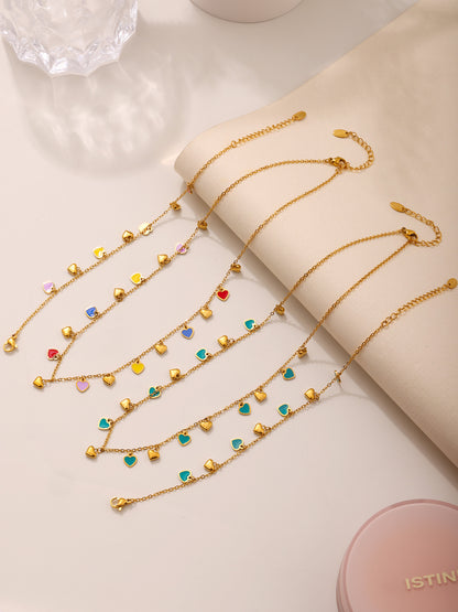 316L Stainless Steel Colorful Enamel Heart Pendant Necklace and Bracelet Set - Image 14