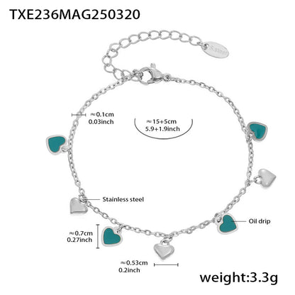 316L Stainless Steel Colorful Enamel Heart Pendant Necklace and Bracelet Set - Image 16