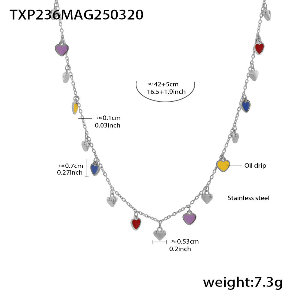 316L Stainless Steel Colorful Enamel Heart Pendant Necklace and Bracelet Set - Image 17
