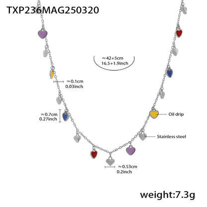 316L Stainless Steel Colorful Enamel Heart Pendant Necklace and Bracelet Set - Image 17