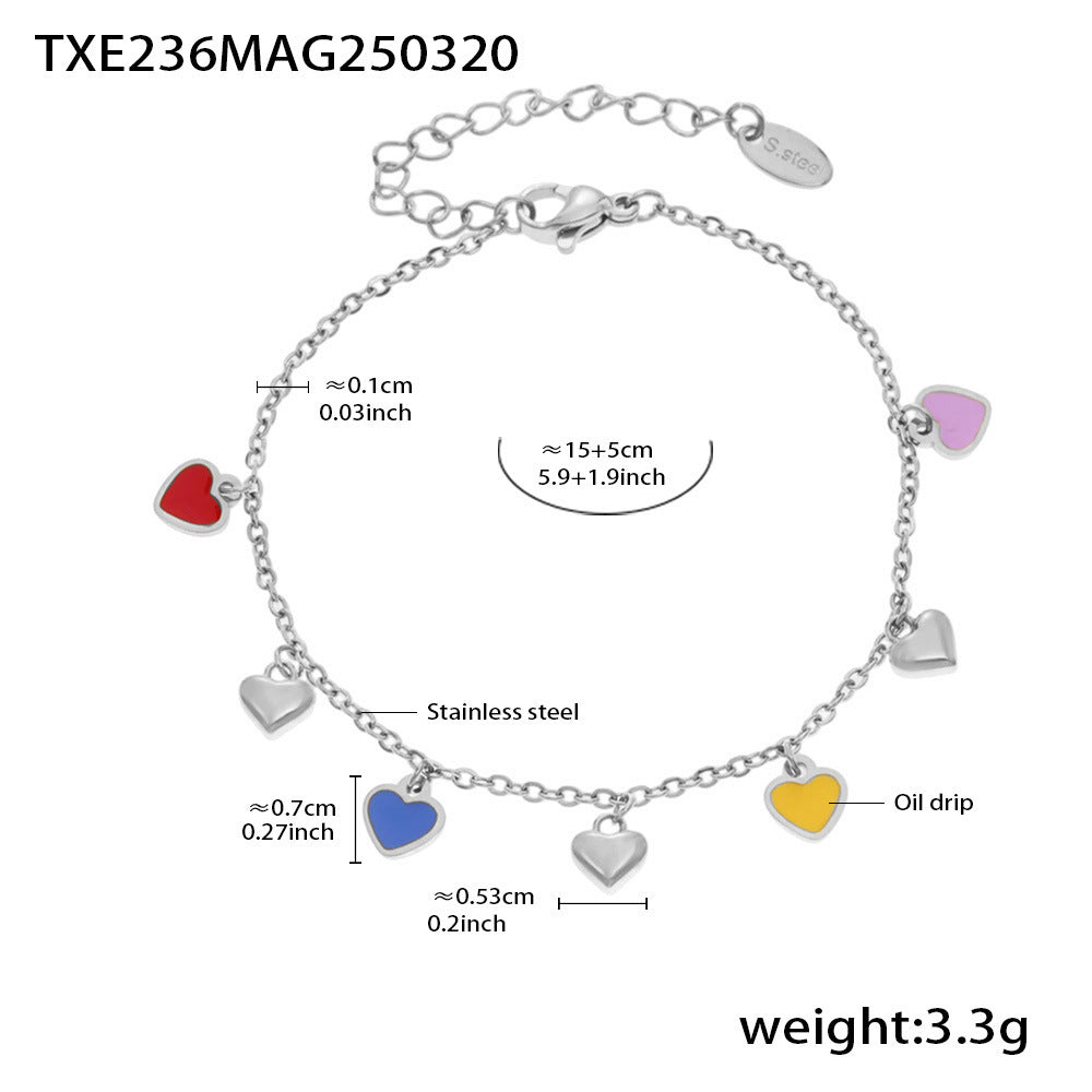 316L Stainless Steel Colorful Enamel Heart Pendant Necklace and Bracelet Set - Image 18