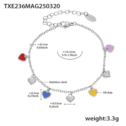 316L Stainless Steel Colorful Enamel Heart Pendant Necklace and Bracelet Set - Image 18