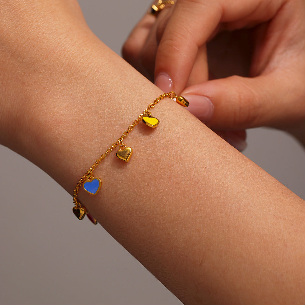 316L Stainless Steel Colorful Enamel Heart Pendant Necklace and Bracelet Set - Image 19