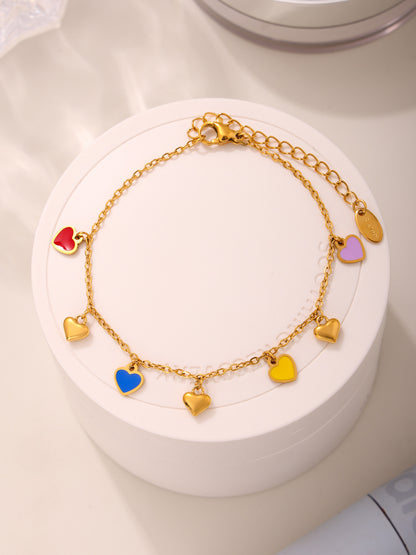 316L Stainless Steel Colorful Enamel Heart Pendant Necklace and Bracelet Set - Image 3