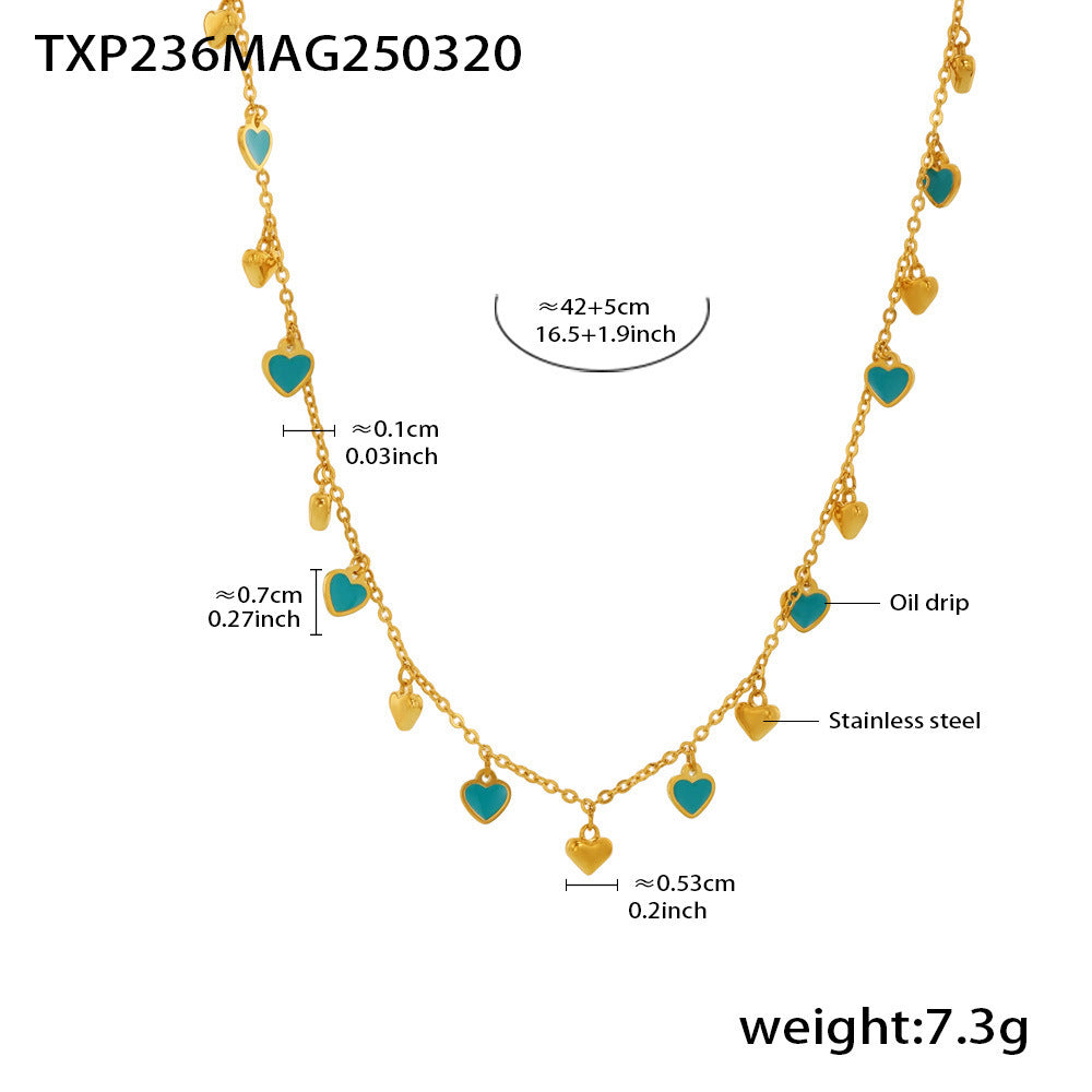316L Stainless Steel Colorful Enamel Heart Pendant Necklace and Bracelet Set - Image 4