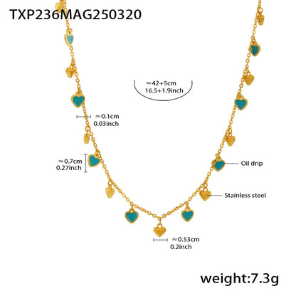 316L Stainless Steel Colorful Enamel Heart Pendant Necklace and Bracelet Set - Image 4