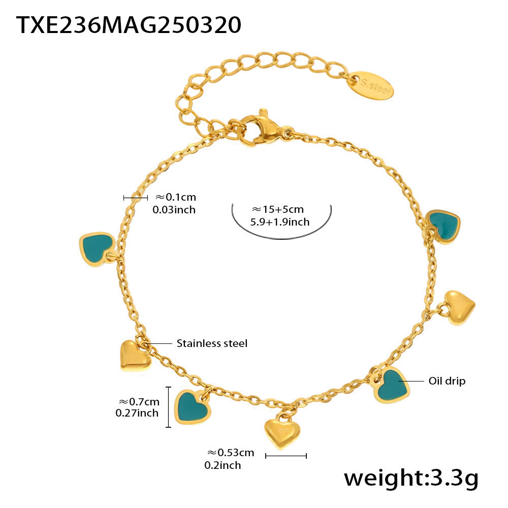 316L Stainless Steel Colorful Enamel Heart Pendant Necklace and Bracelet Set - Image 6