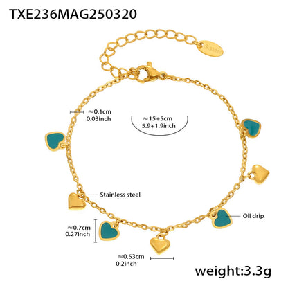 316L Stainless Steel Colorful Enamel Heart Pendant Necklace and Bracelet Set - Image 6
