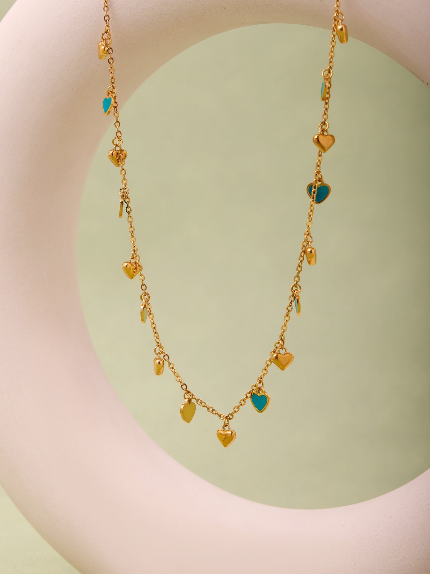 316L Stainless Steel Colorful Enamel Heart Pendant Necklace and Bracelet Set - Image 8