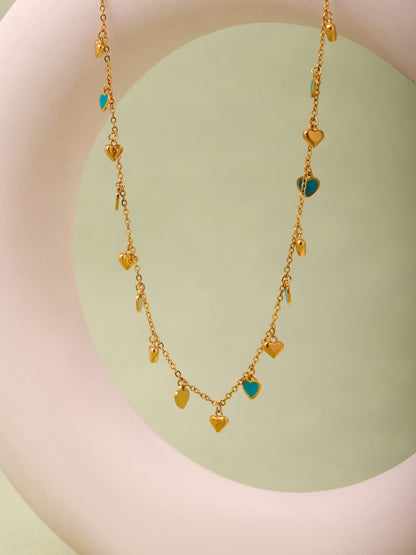 316L Stainless Steel Colorful Enamel Heart Pendant Necklace and Bracelet Set - Image 8