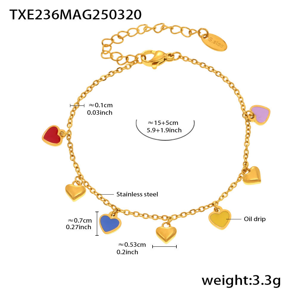 316L Stainless Steel Colorful Enamel Heart Pendant Necklace and Bracelet Set - Image 9