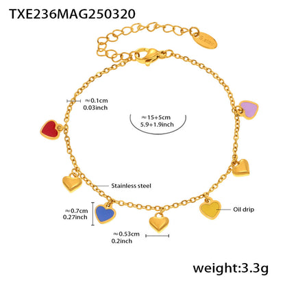 316L Stainless Steel Colorful Enamel Heart Pendant Necklace and Bracelet Set - Image 9