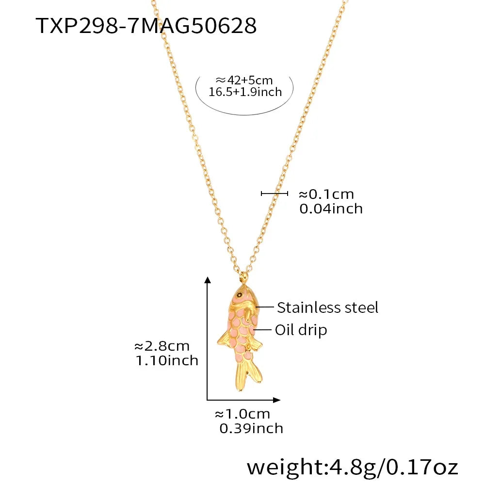 316L Stainless Steel Colorful Enamel Koi Fish Charm Necklace & Earrings - Image 10