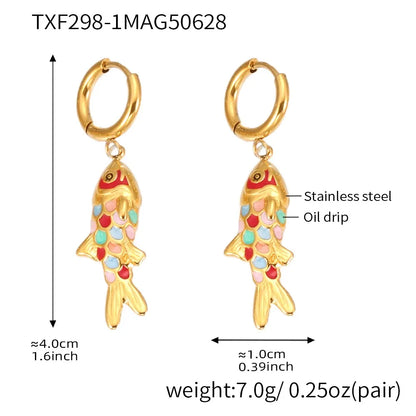 316L Stainless Steel Colorful Enamel Koi Fish Charm Necklace & Earrings - Image 11