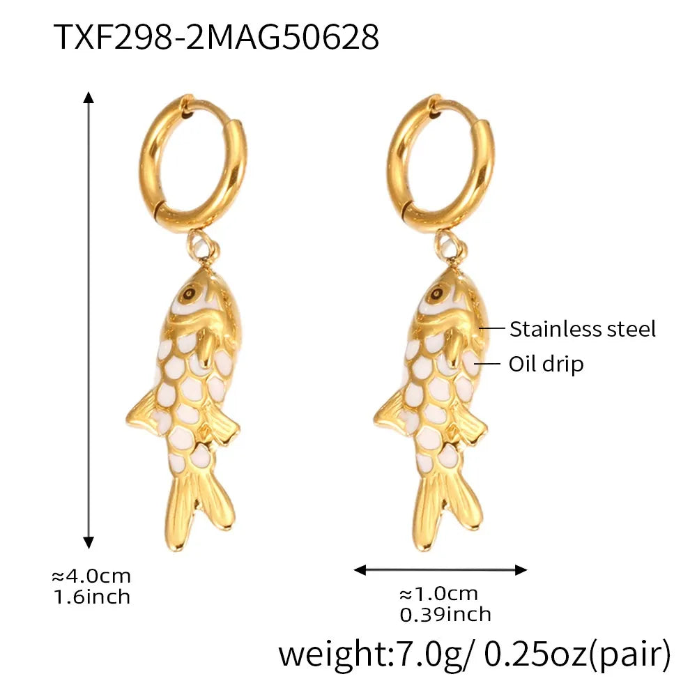 316L Stainless Steel Colorful Enamel Koi Fish Charm Necklace & Earrings - Image 12