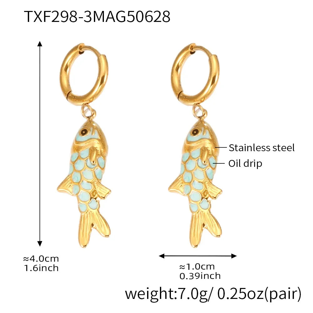 316L Stainless Steel Colorful Enamel Koi Fish Charm Necklace & Earrings - Image 13