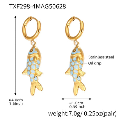 316L Stainless Steel Colorful Enamel Koi Fish Charm Necklace & Earrings - Image 14
