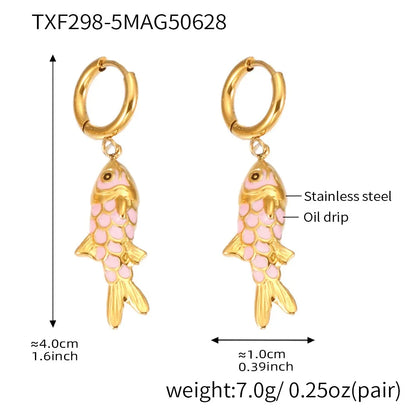 316L Stainless Steel Colorful Enamel Koi Fish Charm Necklace & Earrings - Image 15