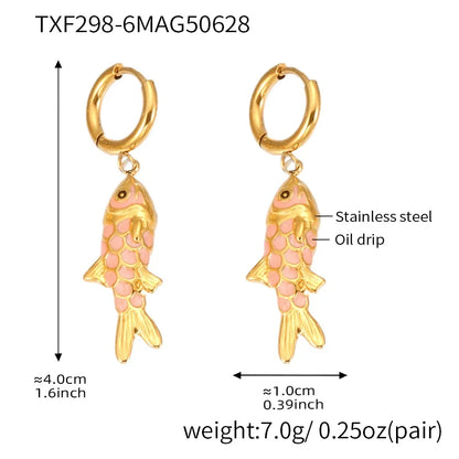 316L Stainless Steel Colorful Enamel Koi Fish Charm Necklace & Earrings - Image 16