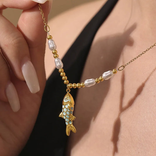 316L Stainless Steel Colorful Enamel Koi Fish Charm Necklace & Earrings - Image 2