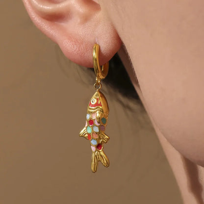 316L Stainless Steel Colorful Enamel Koi Fish Charm Necklace & Earrings - Image 3