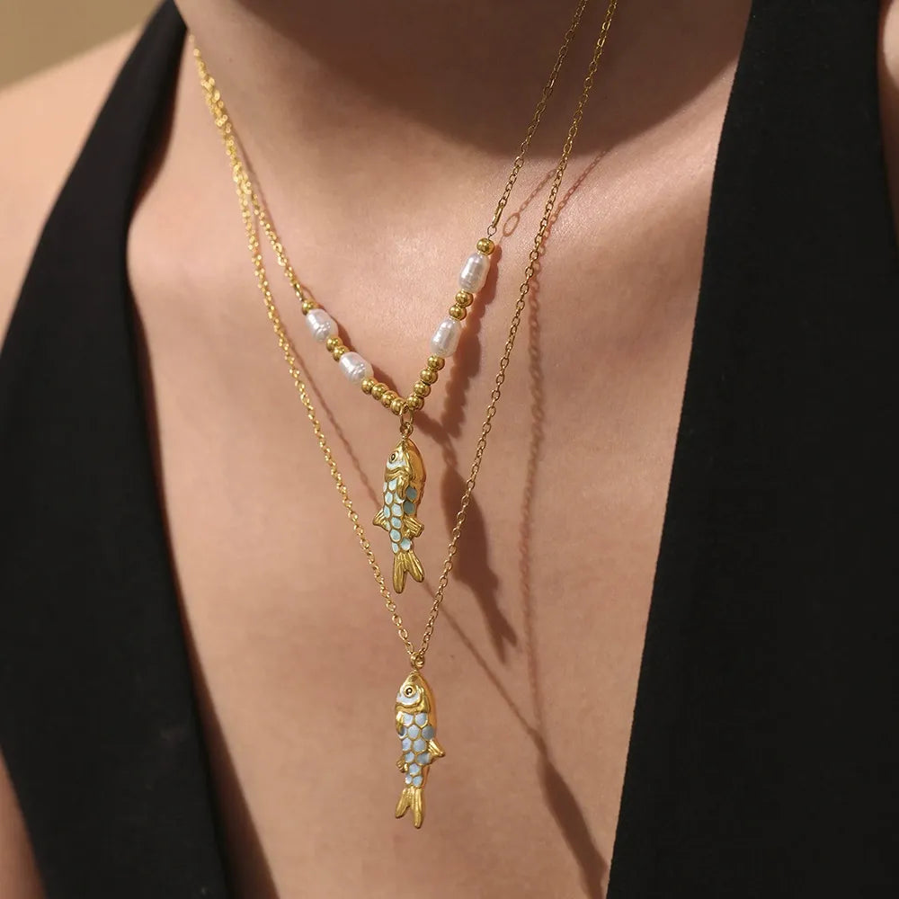 316L Stainless Steel Colorful Enamel Koi Fish Charm Necklace & Earrings - Image 4