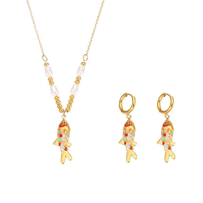 316L Stainless Steel Colorful Enamel Koi Fish Charm Necklace & Earrings - Image 5