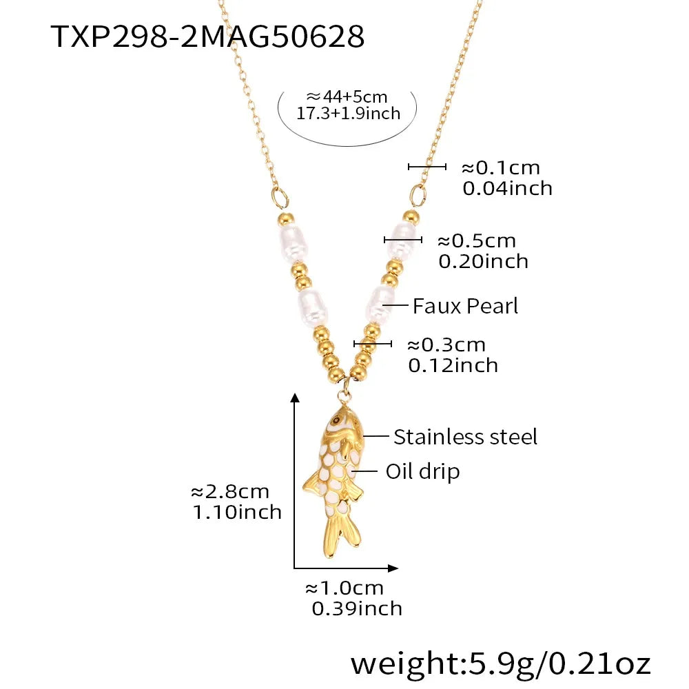 316L Stainless Steel Colorful Enamel Koi Fish Charm Necklace & Earrings - Image 6