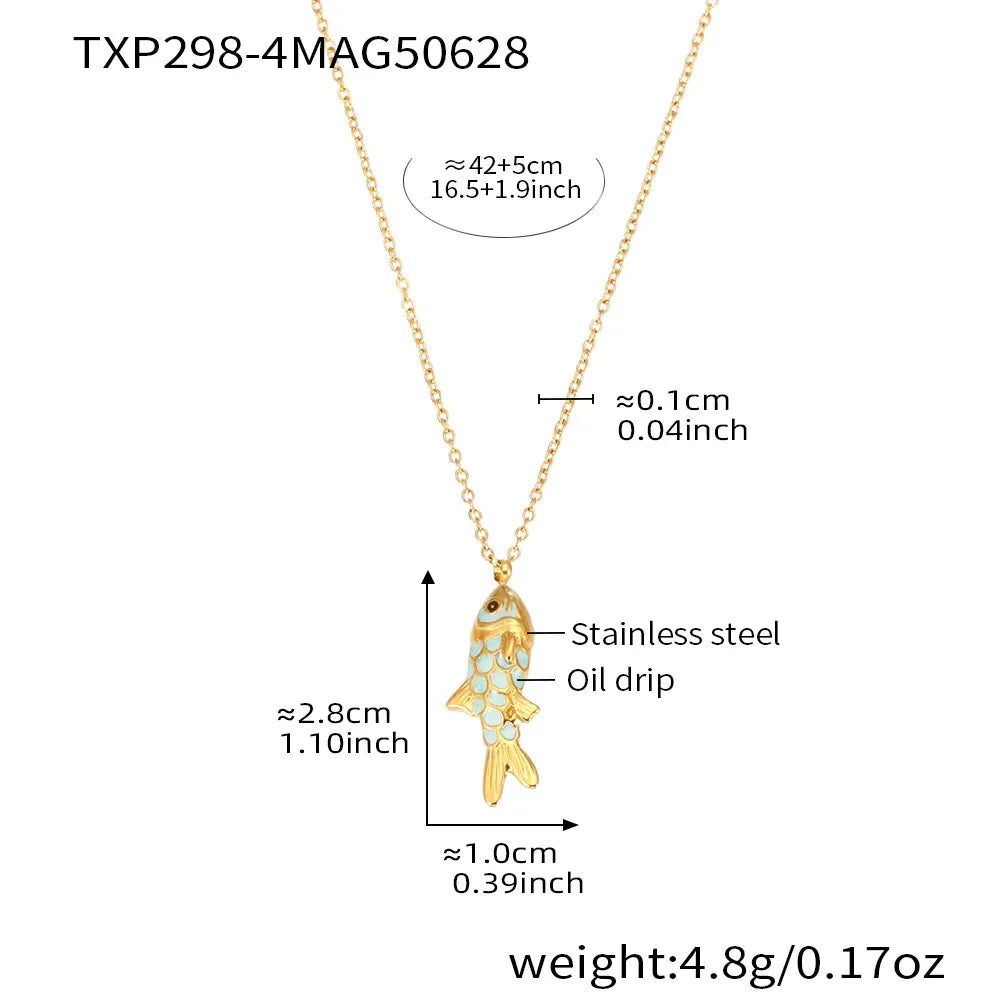 316L Stainless Steel Colorful Enamel Koi Fish Charm Necklace & Earrings - Image 7