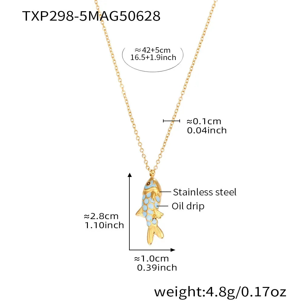 316L Stainless Steel Colorful Enamel Koi Fish Charm Necklace & Earrings - Image 8