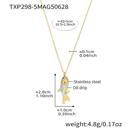 316L Stainless Steel Colorful Enamel Koi Fish Charm Necklace & Earrings - Image 8