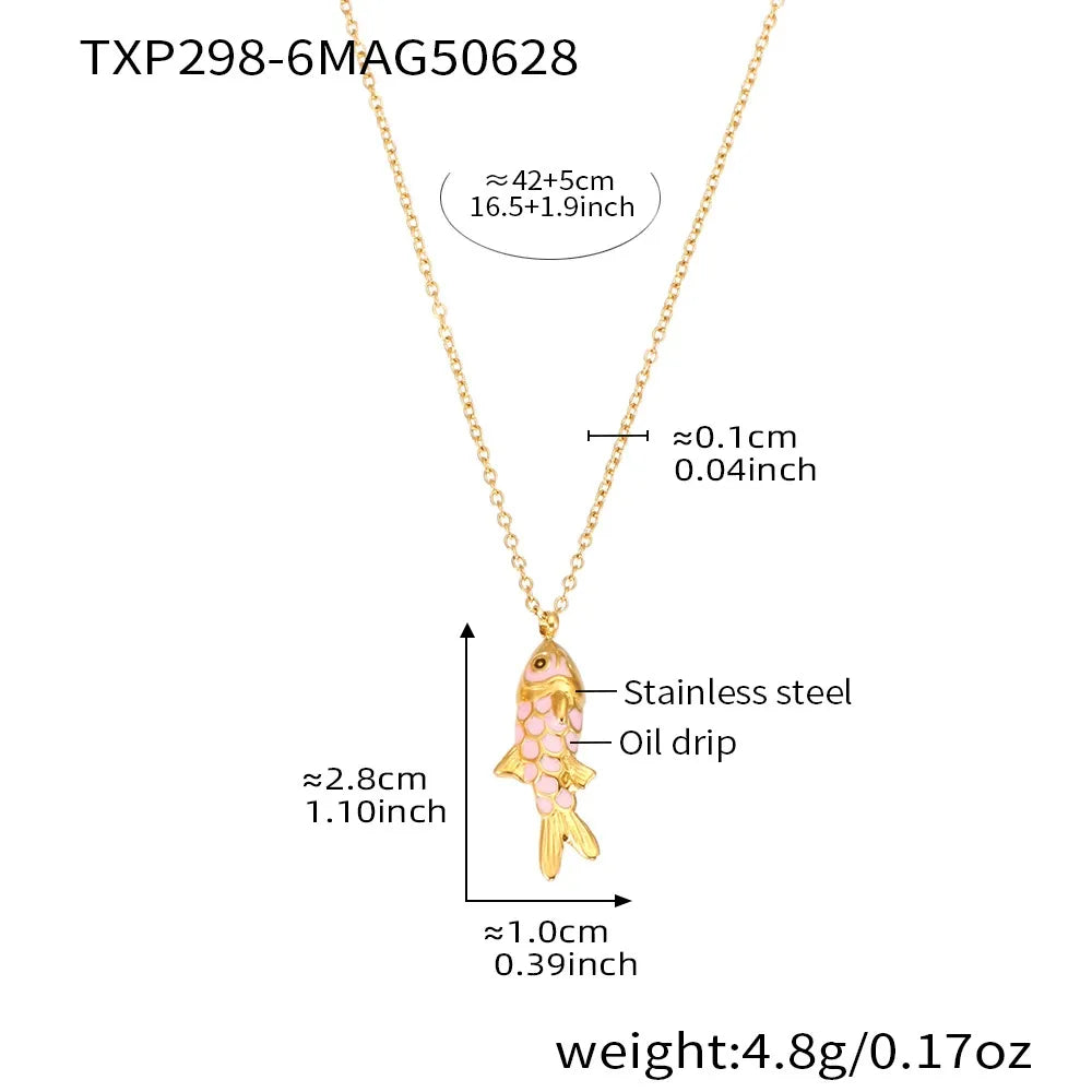 316L Stainless Steel Colorful Enamel Koi Fish Charm Necklace & Earrings - Image 9