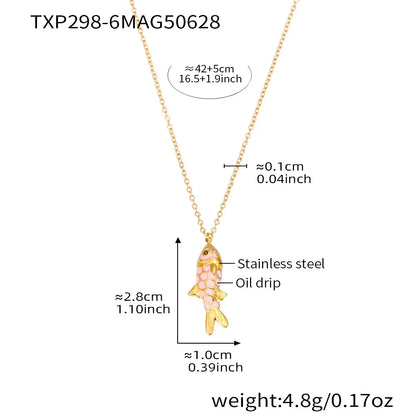 316L Stainless Steel Colorful Enamel Koi Fish Charm Necklace & Earrings - Image 9