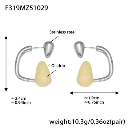 316L Stainless Steel Colorful Enamel Teardrop Earrings - Image 11