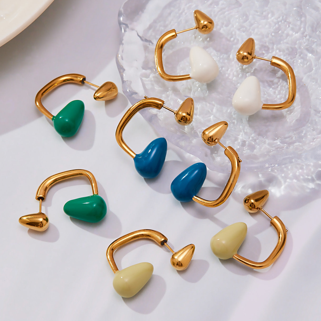 316L Stainless Steel Colorful Enamel Teardrop Earrings - Image 12