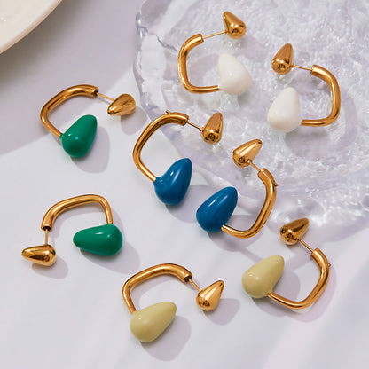 316L Stainless Steel Colorful Enamel Teardrop Earrings - Image 12