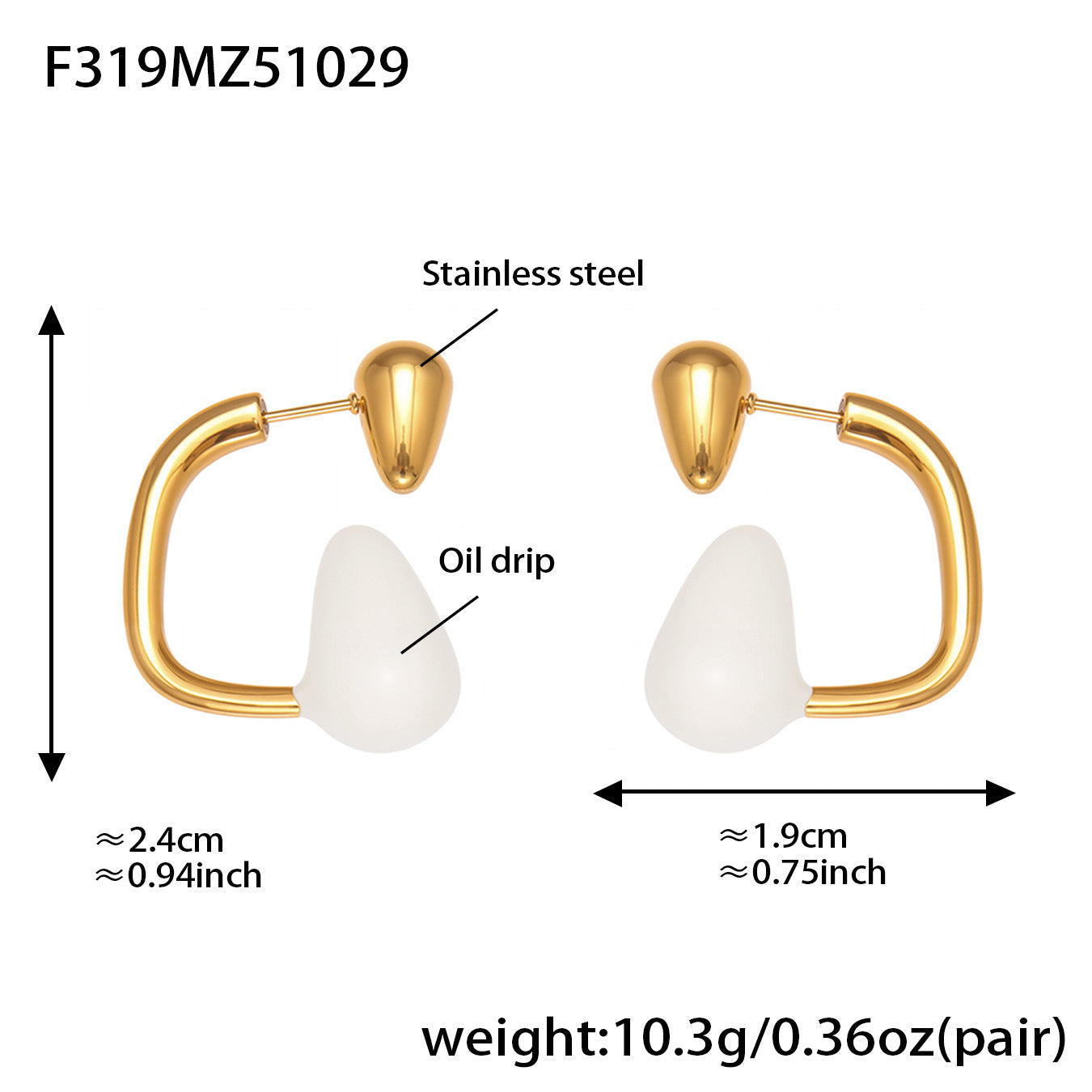 316L Stainless Steel Colorful Enamel Teardrop Earrings - Image 4