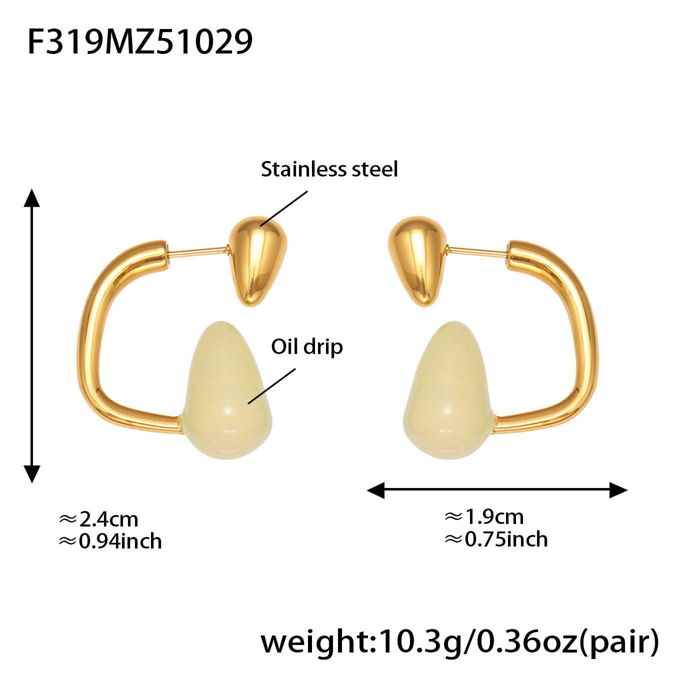 316L Stainless Steel Colorful Enamel Teardrop Earrings - Image 7