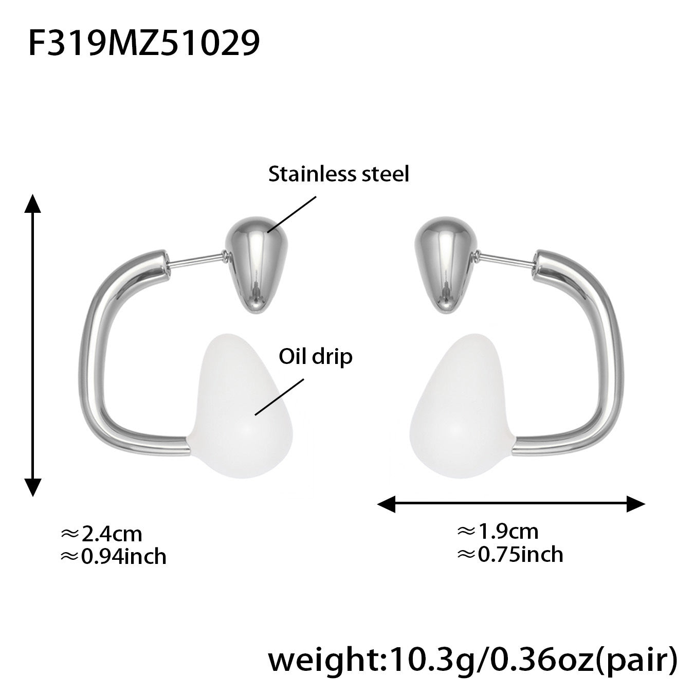 316L Stainless Steel Colorful Enamel Teardrop Earrings - Image 8