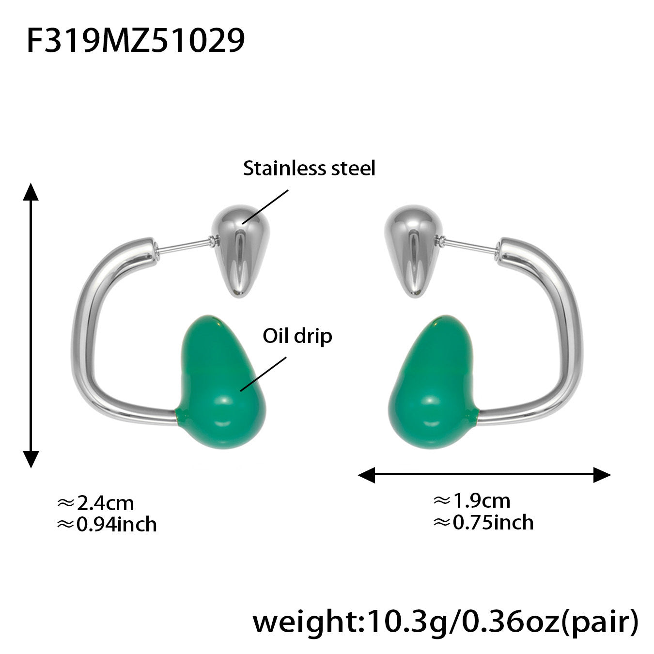 316L Stainless Steel Colorful Enamel Teardrop Earrings - Image 9