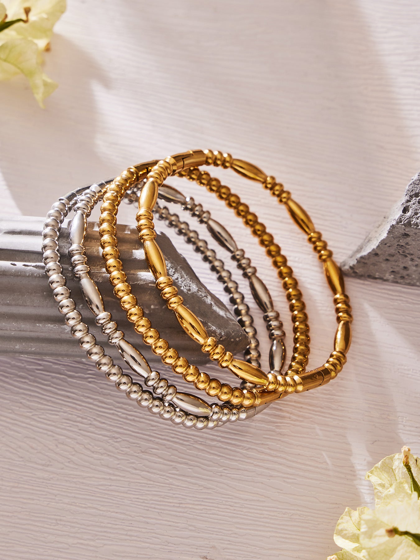 316L Stainless Steel Colorful Enamel Zircon Geometric Stackable Bracelets - Image 1
