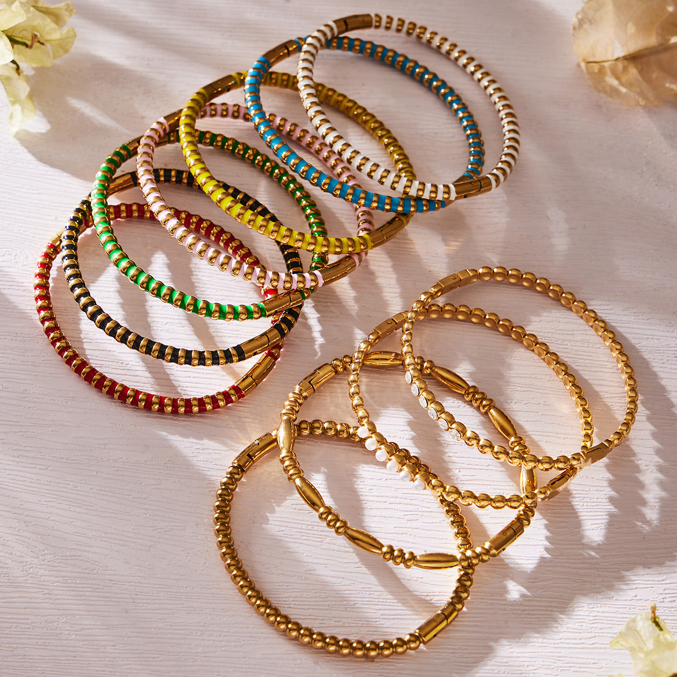 316L Stainless Steel Colorful Enamel Zircon Geometric Stackable Bracelets - Image 10