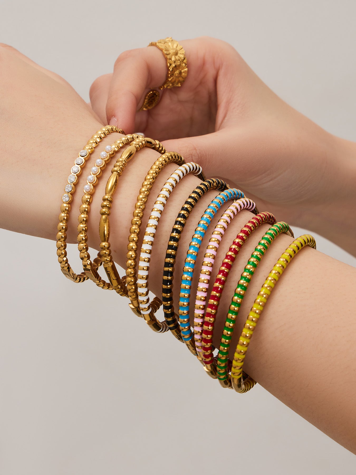 316L Stainless Steel Colorful Enamel Zircon Geometric Stackable Bracelets - Image 12
