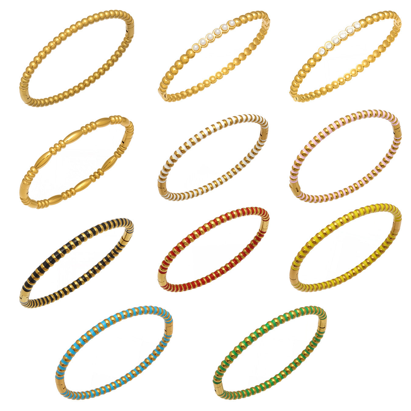 316L Stainless Steel Colorful Enamel Zircon Geometric Stackable Bracelets - Image 2