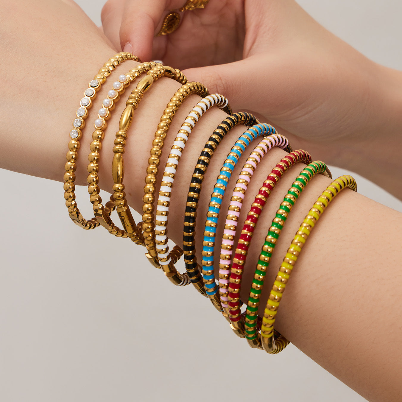 316L Stainless Steel Colorful Enamel Zircon Geometric Stackable Bracelets - Image 3