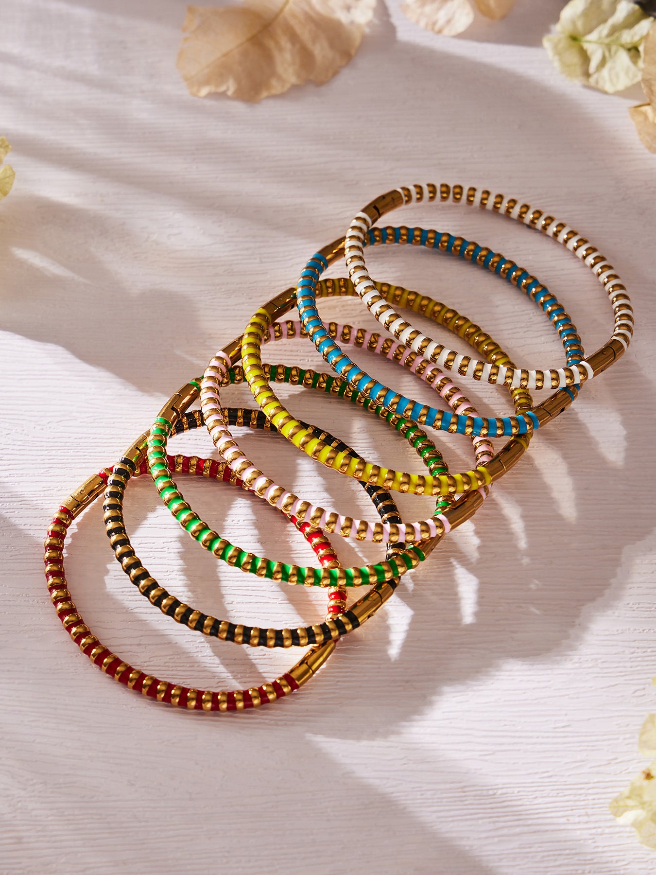 316L Stainless Steel Colorful Enamel Zircon Geometric Stackable Bracelets - Image 5