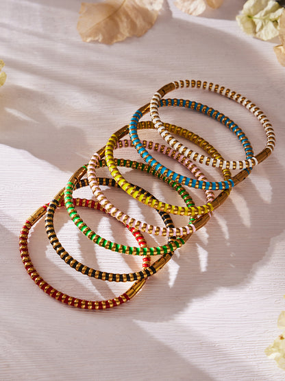 316L Stainless Steel Colorful Enamel Zircon Geometric Stackable Bracelets - Image 5